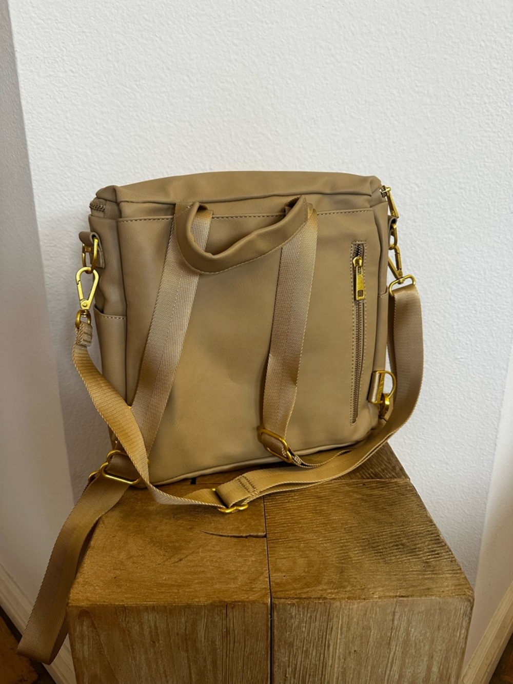 Fawn Design Convertible Leather Backpack Tote in Taupe - Picture 3 of 4
